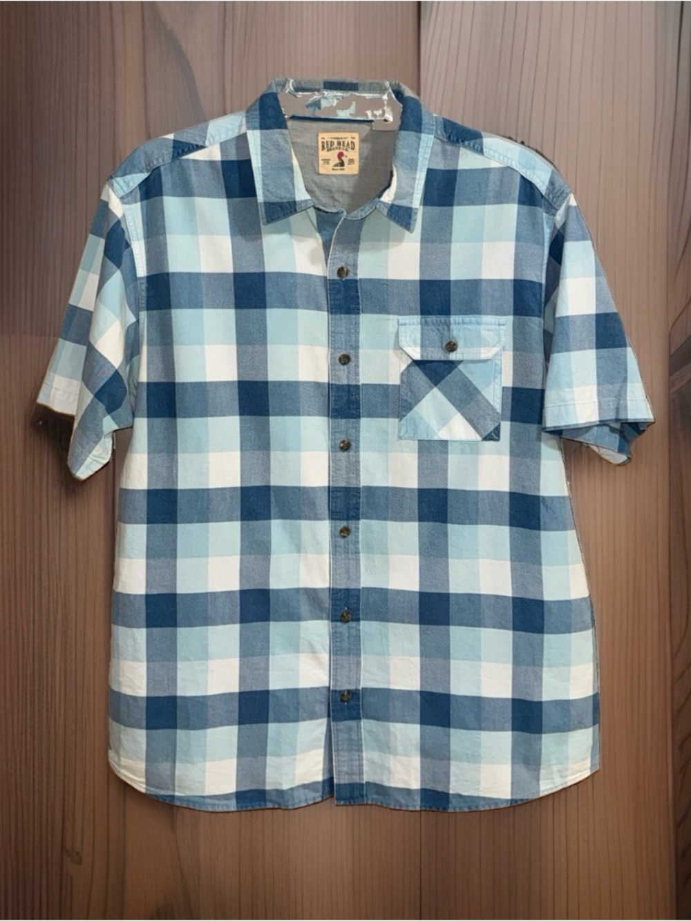 Red Head Men's Blue Plaid Short-Sleeve Button-Down Shirt-XL-EC